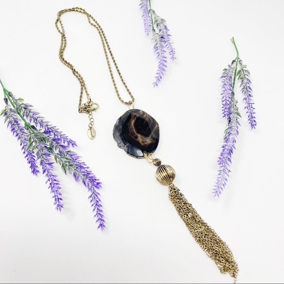 Gimmicks BKE Boho Geode Stone Tassel Statement Necklace - Picture 1 of 5